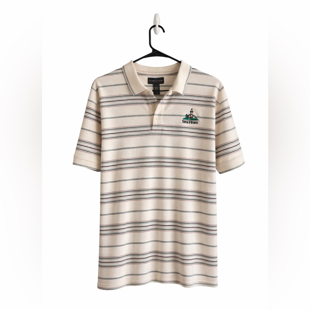 Izod Beige Striped Polo with Dark Accent XL Sea Pines Golf ⛳️